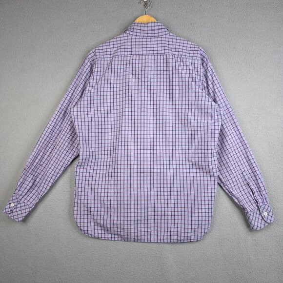 Billy Reid Shirt Men Size Large Purple Windowpane Plaid Long Sleeve Cotton Fit 2 - Picture 5 of 13